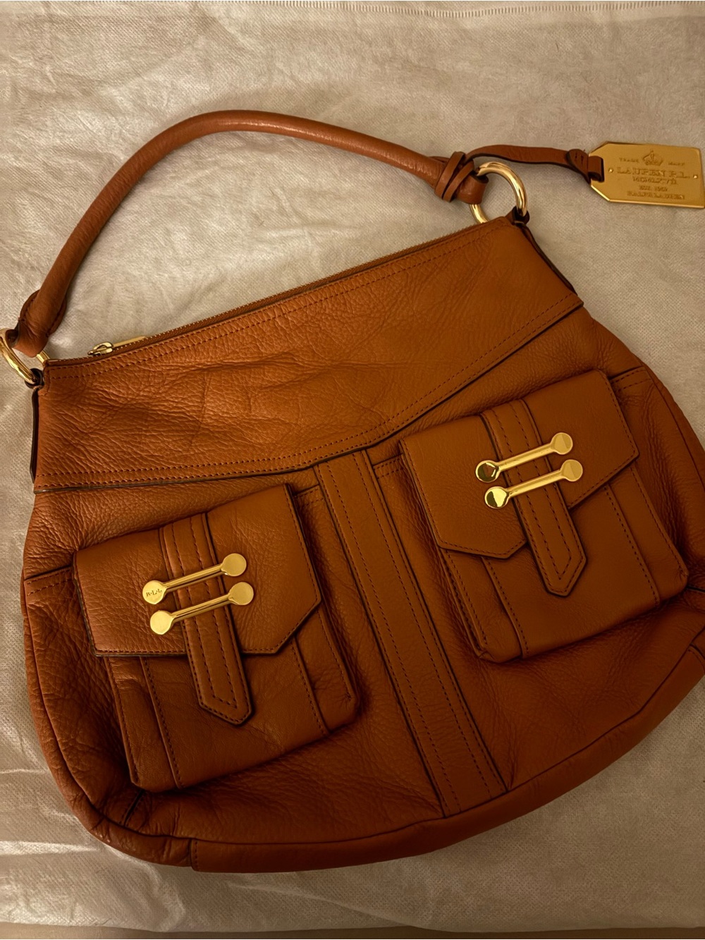 Leather Ralph Lauren Hobo Shoulder Bag in Cognac Brown - Classic Women's Bag